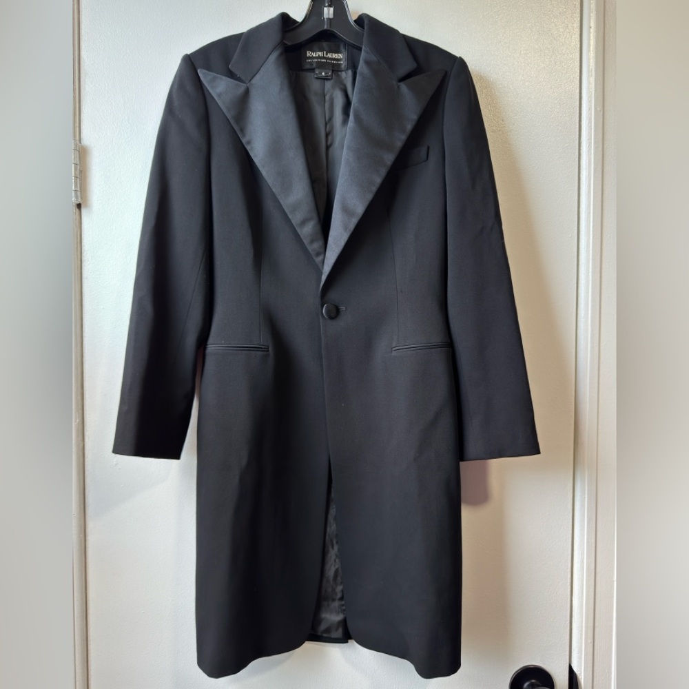 Vintage Ralph Lauren Collection Classic Women's 100% Wool Long Black Blazer Jack
